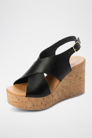 Sandali con zeppa in pelle Ilia - Nero