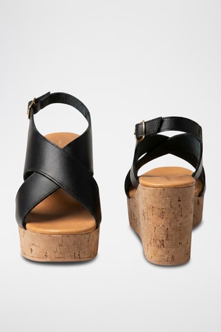 Sandali con zeppa in pelle Ilia - Nero