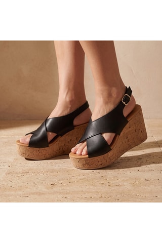 Sandali con zeppa in pelle Ilia - Nero