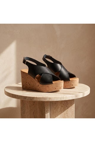 Sandali con zeppa in pelle Ilia - Nero