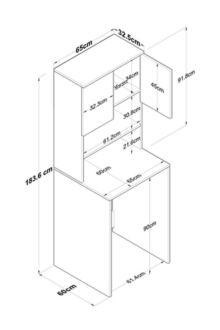 Armoire de machine à laver 1 porte et 2 étagères - 65 x 184 x 60 cm