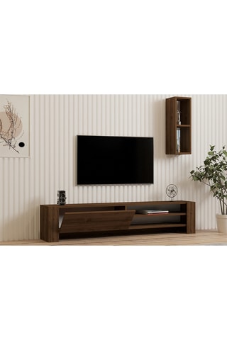Meuble TV 1 porte et étagère murale Naz - 160 x 33 x 26,8 / 19,9 x 60 x 19,6 cm