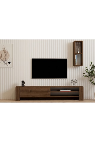 Meuble TV 1 porte et étagère murale Naz - 160 x 33 x 26,8 / 19,9 x 60 x 19,6 cm