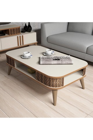 Table basse Eylül - Blanc et imitation bois