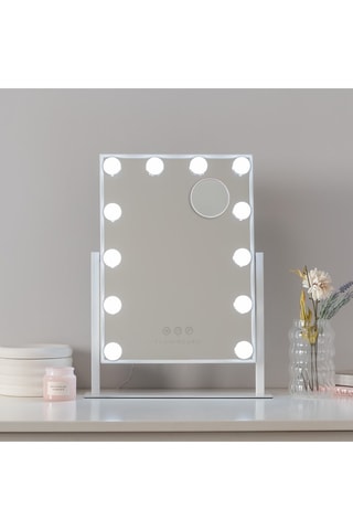 Espelho de maquilhagem LED com pés - 36 x 7,5 x 47,5 cm - Branco