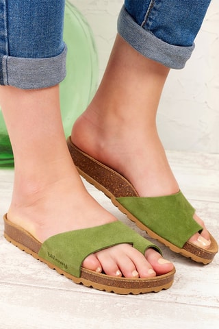 Ciabatte in pelle scamosciata - Verde 