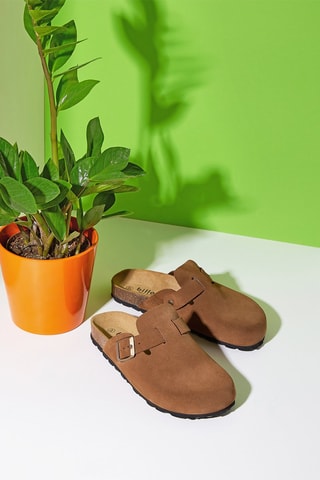 Sabot in pelle scamosciata Rosso - Cammello