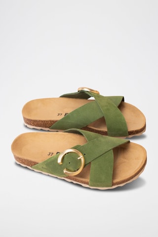 Ciabatte in pelle scamosciata - Verde scuro