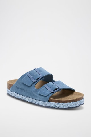 Mules plateformes en nubuck - Bleu