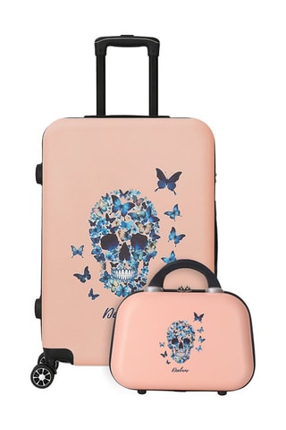 Valigia media e beauty-case Serenity - 65/29 cm - Blu, nero e rosa