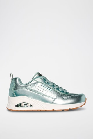 Zapatillas de piel de cuña - Verde metalizado
