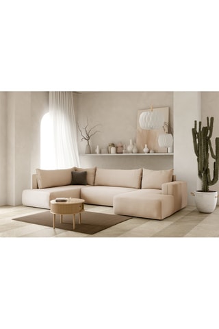 Canapé d'angle gauche panoramique convertible Nala - Beige