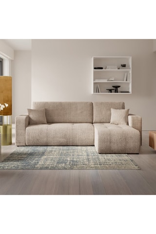 Canapé convertible angle droit Aurore - Taupe - 3 places - En tissu texturé