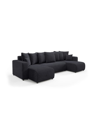 Canapé panoramique convertible Gloria - Noir - 6 places - En tissu