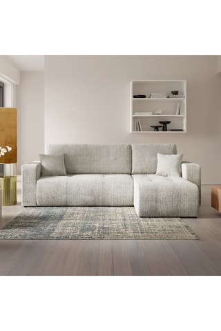 Canapé convertible angle droit Aurore - Gris clair - 3 places - En tissu texturé