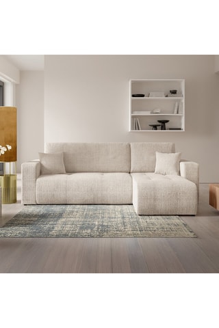 Canapé convertible angle droit Aurore - Beige - 3 places - En tissu texturé