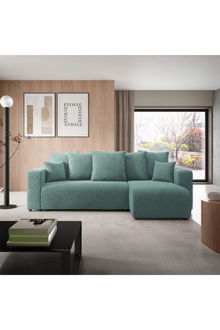 Canapé d'angle droit convertible Gloria - Vert d'eau - 4 places - En tissu