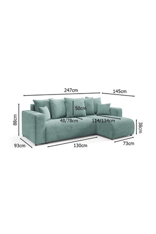Canapé d'angle droit convertible Gloria - Vert d'eau - 4 places - En tissu