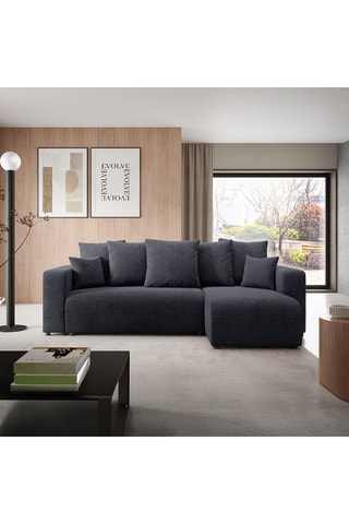Canapé d'angle droit convertible Gloria - Noir - 4 places - En tissu