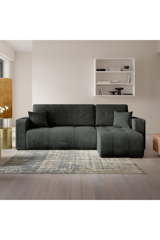 Canapé d'angle gauche convertible en tissu texturé Aurore - Gris foncé - 3 places - 247 x 145 x 88 cm