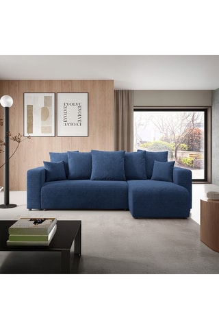 Canapé d'angle droit convertible Gloria - Bleu marine - 4 places - En tissu