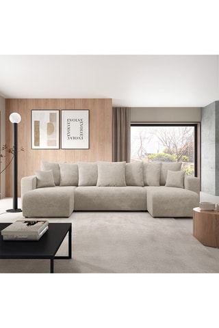 Canapé panoramique convertible Gloria - Beige - 6 places - En tissu