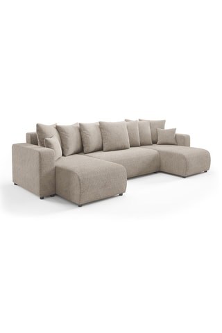 Canapé panoramique convertible Gloria - Beige - 6 places - En tissu