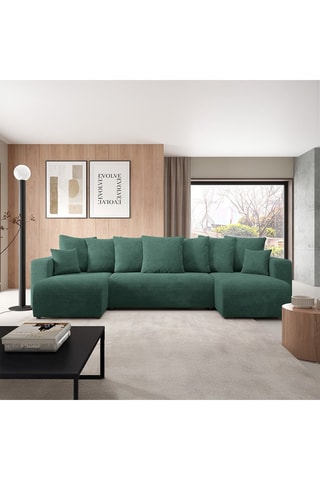 Canapé panoramique convertible Gloria - Vert foncé - 6 places - En tissu