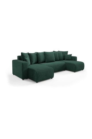 Canapé panoramique convertible Gloria - Vert foncé - 6 places - En tissu
