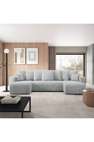 Canapé panoramique convertible Gloria - Gris clair - 6 places - En tissu