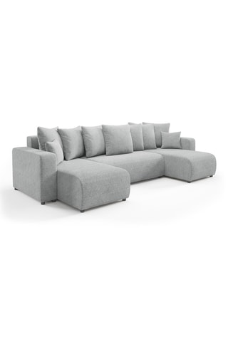 Canapé panoramique convertible Gloria - Gris clair - 6 places - En tissu