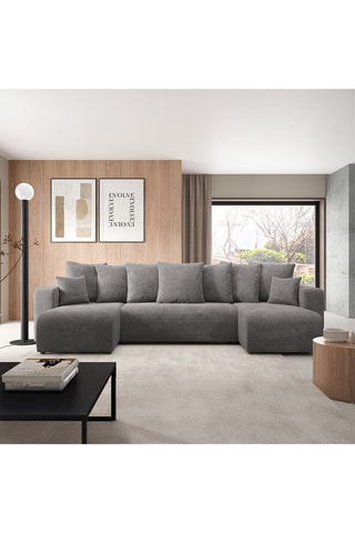 Canapé panoramique convertible Gloria - Gris - 6 places - - En tissu