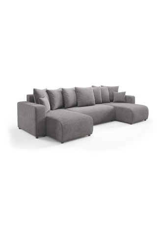 Canapé panoramique convertible Gloria - Gris - 6 places - - En tissu