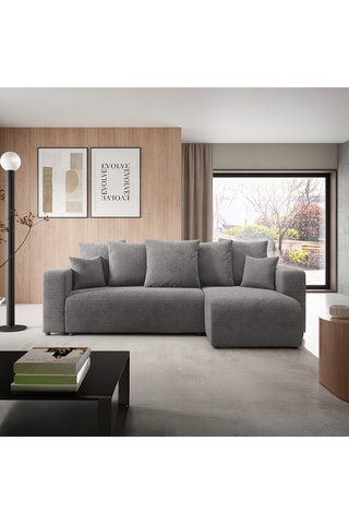Canapé d'angle droit convertible Gloria - Gris - 4 places - En tissu
