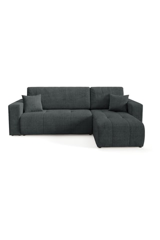 Canapé convertible angle droit Aurore - Gris foncé - 3 places - En tissu texturé