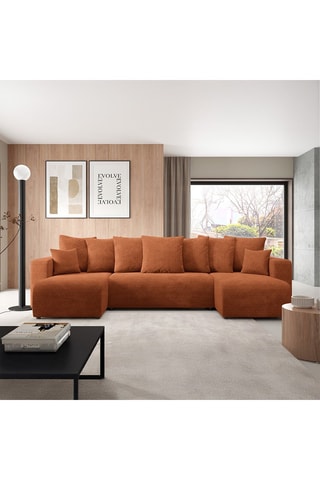 Canapé panoramique convertible Gloria - Rouge brique - 6 places - En tissu