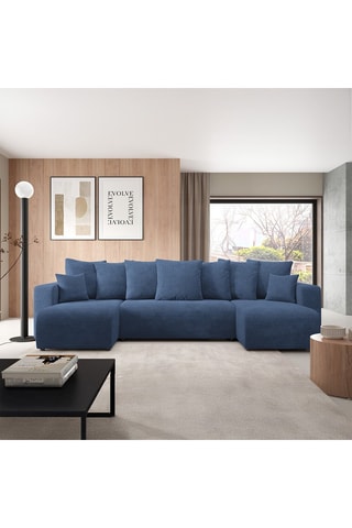 Canapé panoramique convertible Gloria - Bleu marine - 6 places - En tissu