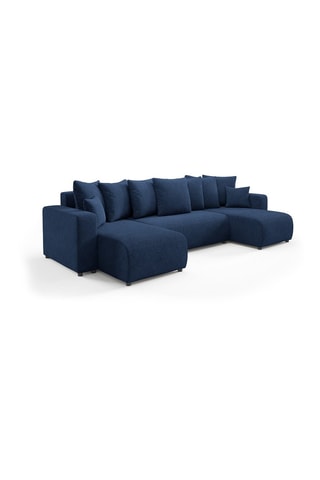 Canapé panoramique convertible Gloria - Bleu marine - 6 places - En tissu