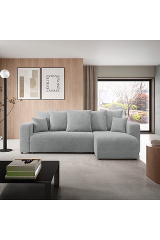 Canapé d'angle droit convertible Gloria - Gris clair - 4 places - En tissu