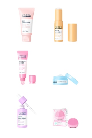 Gelée nettoyante probiotique Skin Unmasked - 60 ml, Baume yeux polypeptidique Bright Intentions - 13 g, Soin des lèvres peptidique Greatest Kisser - 10 g, Gel-crème hydratant céramides Hydration Nation - 60 ml, Sérum à l'acide hyaluronique Liquid Confiden
