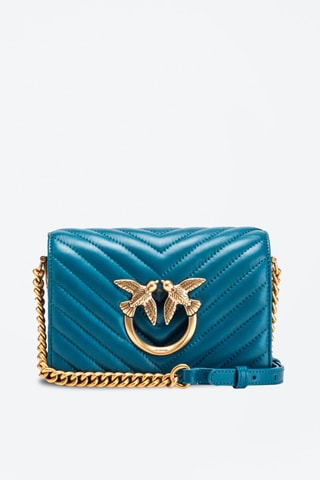 Sac bandoulière en cuir - Bleu - Pinko