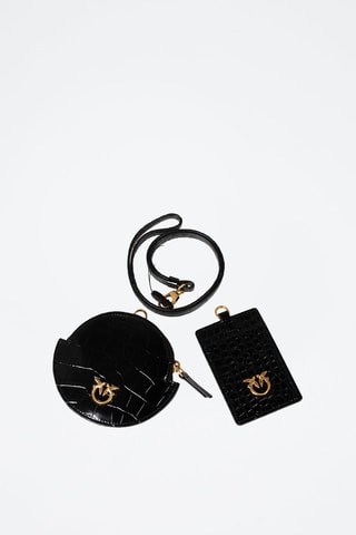 Porte-monnaie et porte-étiquette en cuir - Noir - Pinko