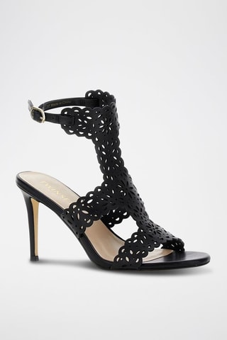 Sandales à talons en cuir de chèvre - Noir - Twin Set