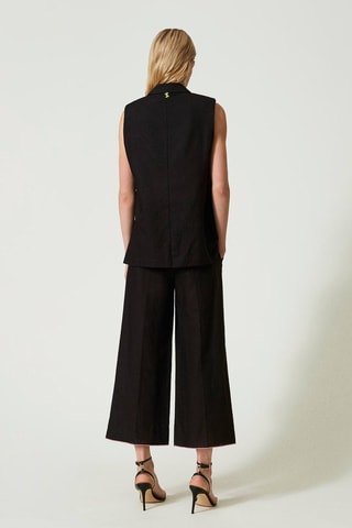 Pantalon wide legs 7/8 en lin - Noir - Twin Set