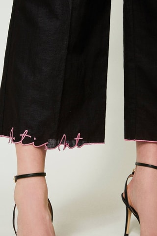 Pantalon wide legs 7/8 en lin - Noir - Twin Set