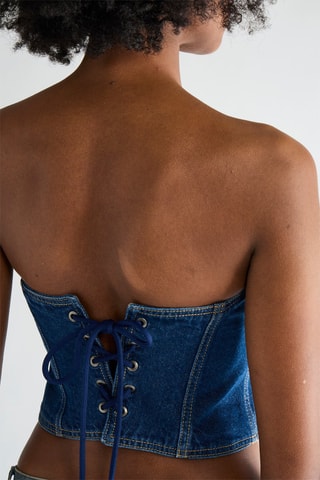 Crop top bustier en jean - Bleu - Pinko