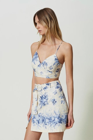 Jupe droite taille haute en lin - Blanc - Twin Set