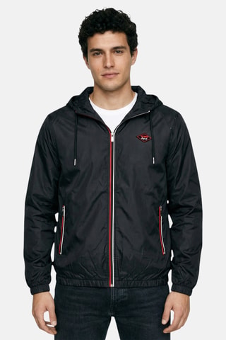 Windjack met capuchon. - Zwart