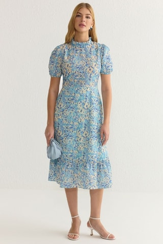 Robe midi - Bleu et blanc