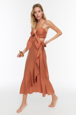 Crop top et jupe portefeuille taille haute - Marron
